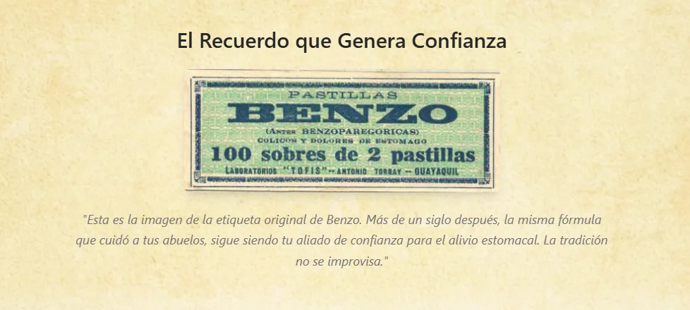 Etiqueta original de pastillas Benzo de Laboratorios Tofis